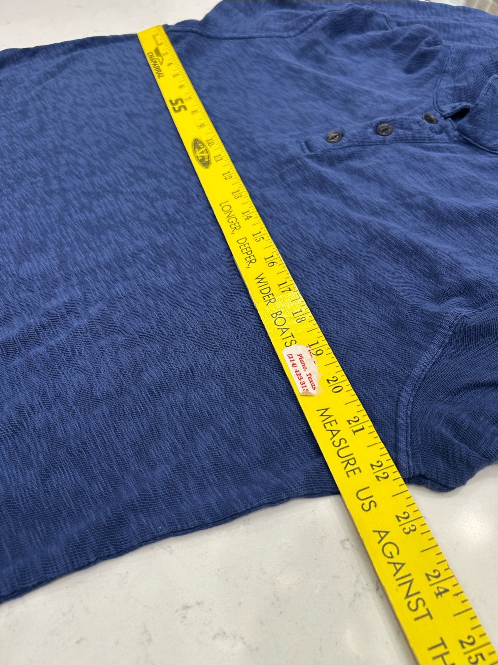 Lucky Brand Men's Large Navy Blue 100% Cotton Slub Long Sleeve Polo Shirt - Picture 5 of 11